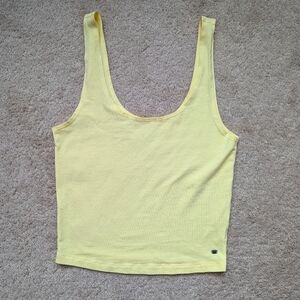 American Eagle Yellow Cotton Stretch Cropped Tank Top Size Medium
